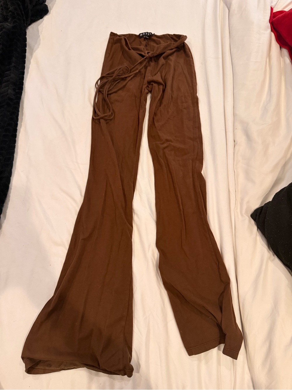 Motel Rocks Brown Flared Drawstring Pants - Picture 1 of 2